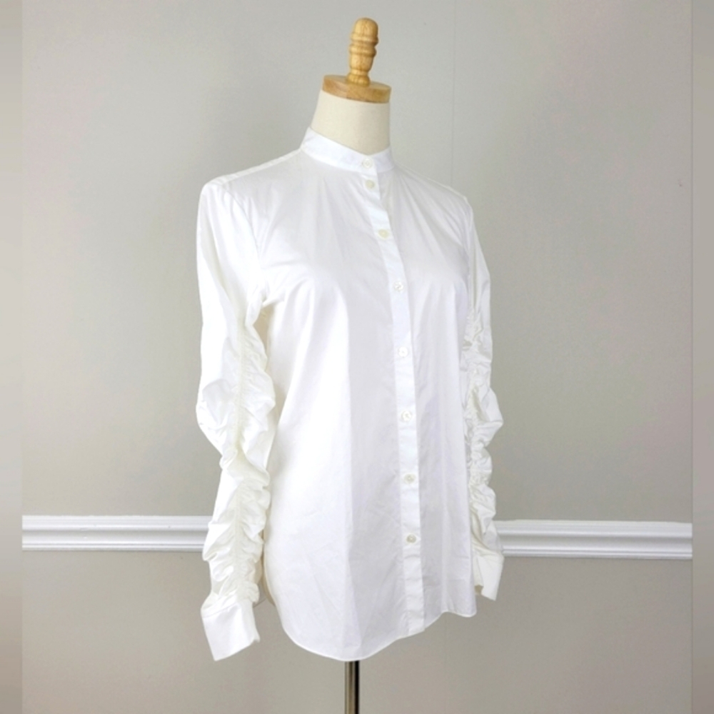 Tibi White Blouse Collared Ruched Shirt Top Size 0
